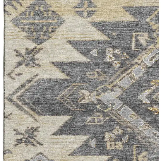 Beige Charcoal And Gray Tribal Washable Area Rug With UV Protection Photo 4