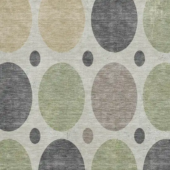 Beige Charcoal And Green Geometric Washable Area Rug With UV Protection Photo 3