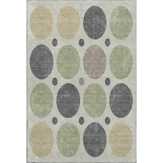 Beige Charcoal And Green Geometric Washable Area Rug With UV Protection Photo 1