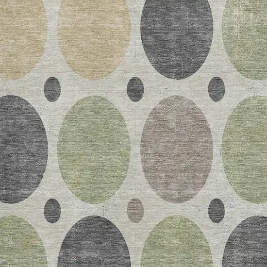 Beige Charcoal And Green Geometric Washable Area Rug With UV Protection Photo 3