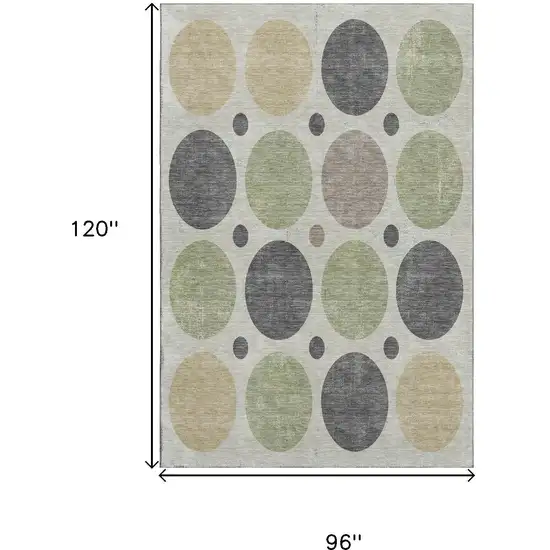Beige Charcoal And Green Geometric Washable Area Rug With UV Protection Photo 9