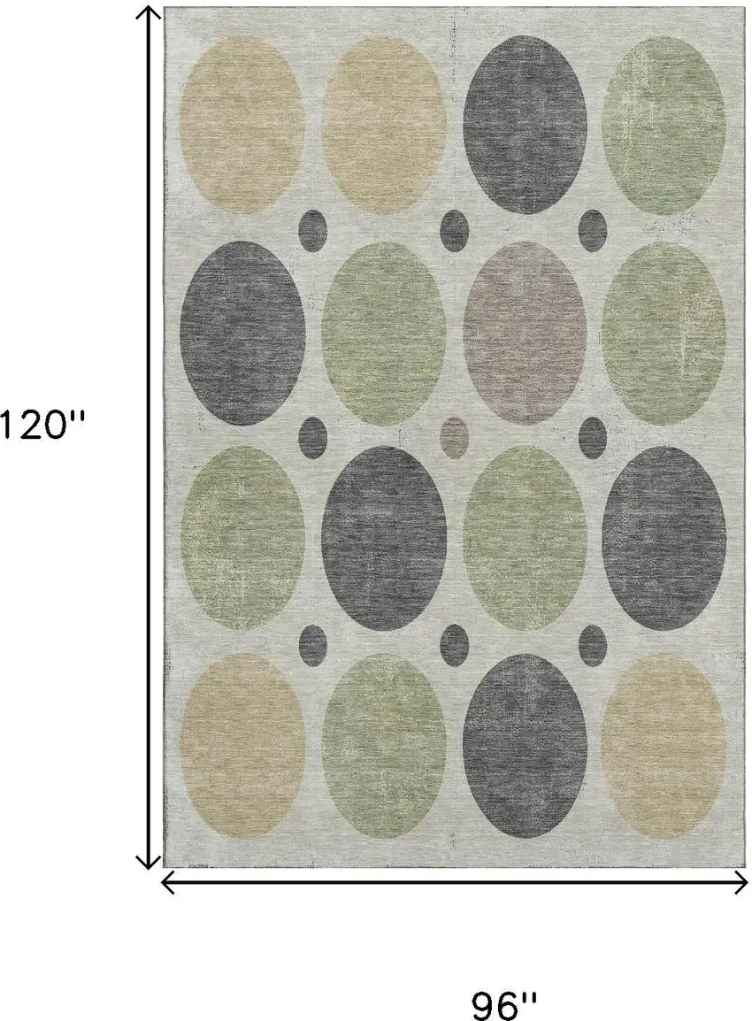 Beige Charcoal And Green Geometric Washable Area Rug With UV Protection Photo 9