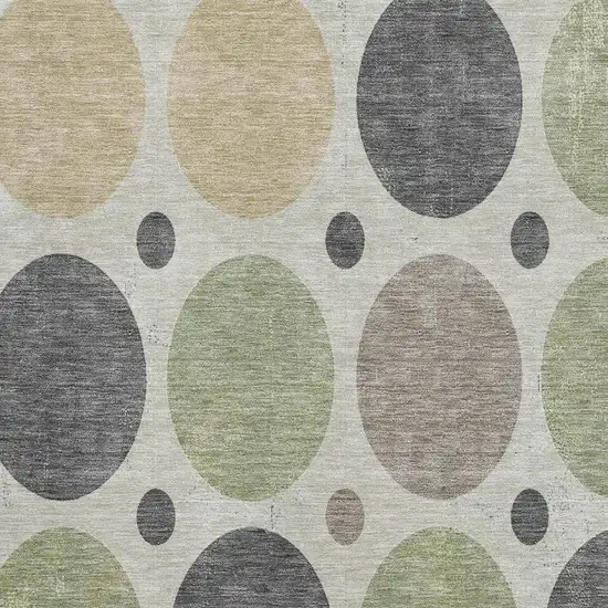 Beige Charcoal And Green Geometric Washable Area Rug With UV Protection Photo 3