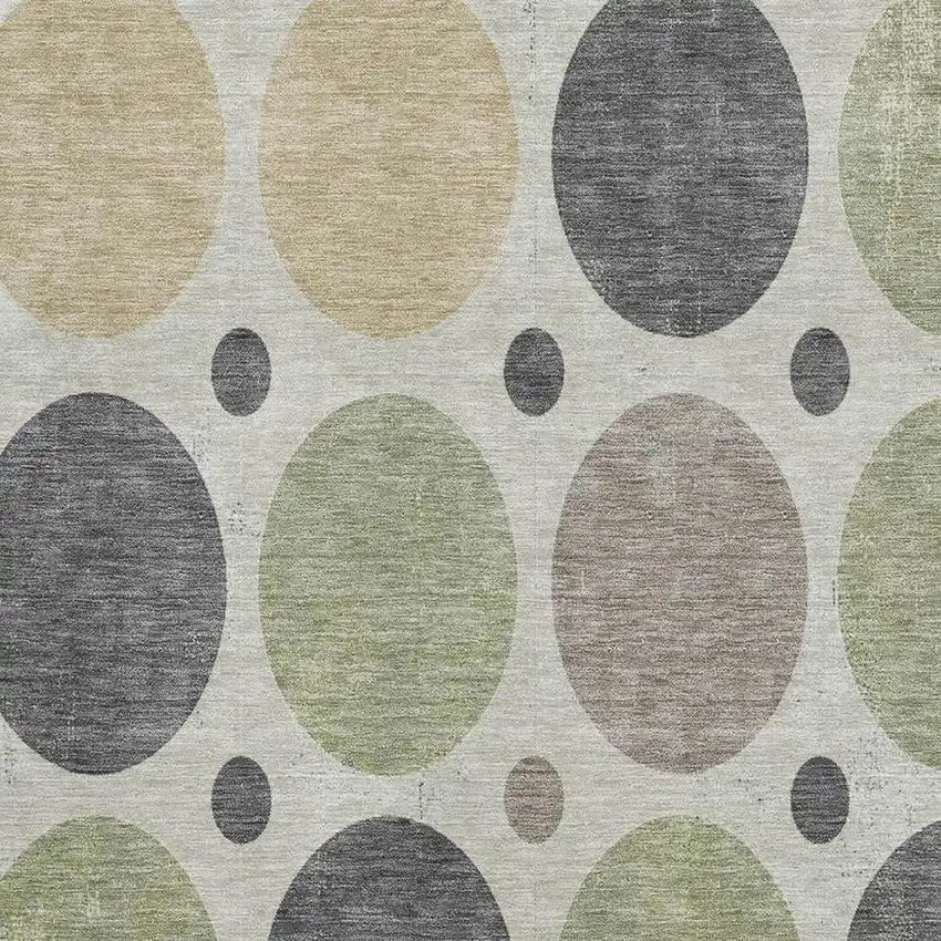 Beige Charcoal And Green Geometric Washable Area Rug With UV Protection Photo 3