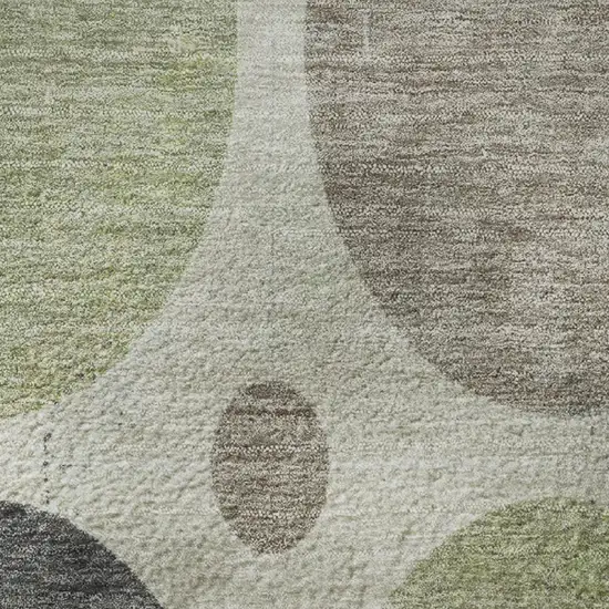 Beige Charcoal And Green Geometric Washable Area Rug With UV Protection Photo 8