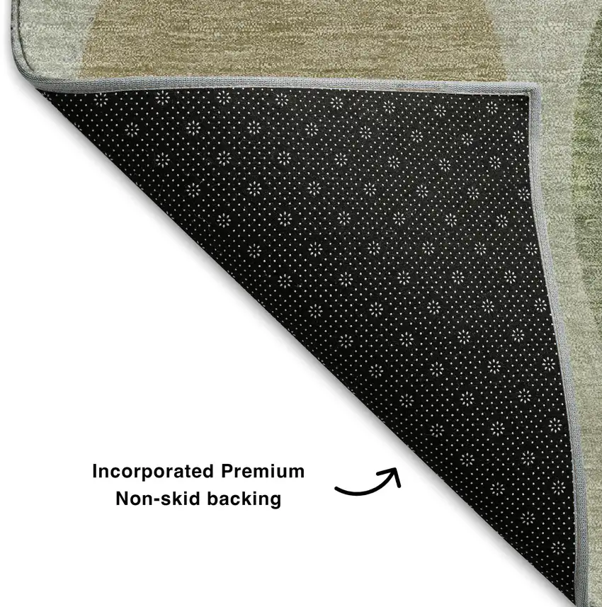 Beige Charcoal And Green Geometric Washable Area Rug With UV Protection Photo 7