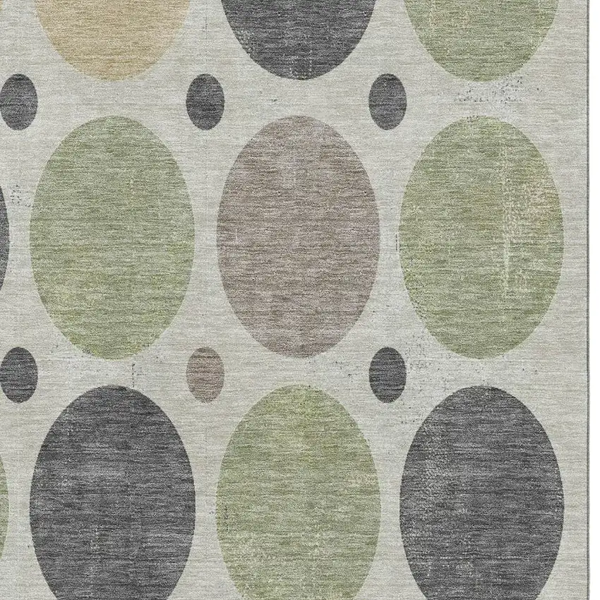 Beige Charcoal And Green Geometric Washable Area Rug With UV Protection Photo 3