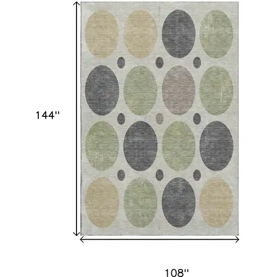 Beige Charcoal And Green Geometric Washable Area Rug With UV Protection Photo 9