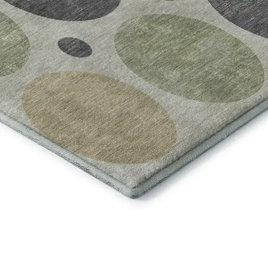 Beige Charcoal And Green Geometric Washable Area Rug With UV Protection Photo 8
