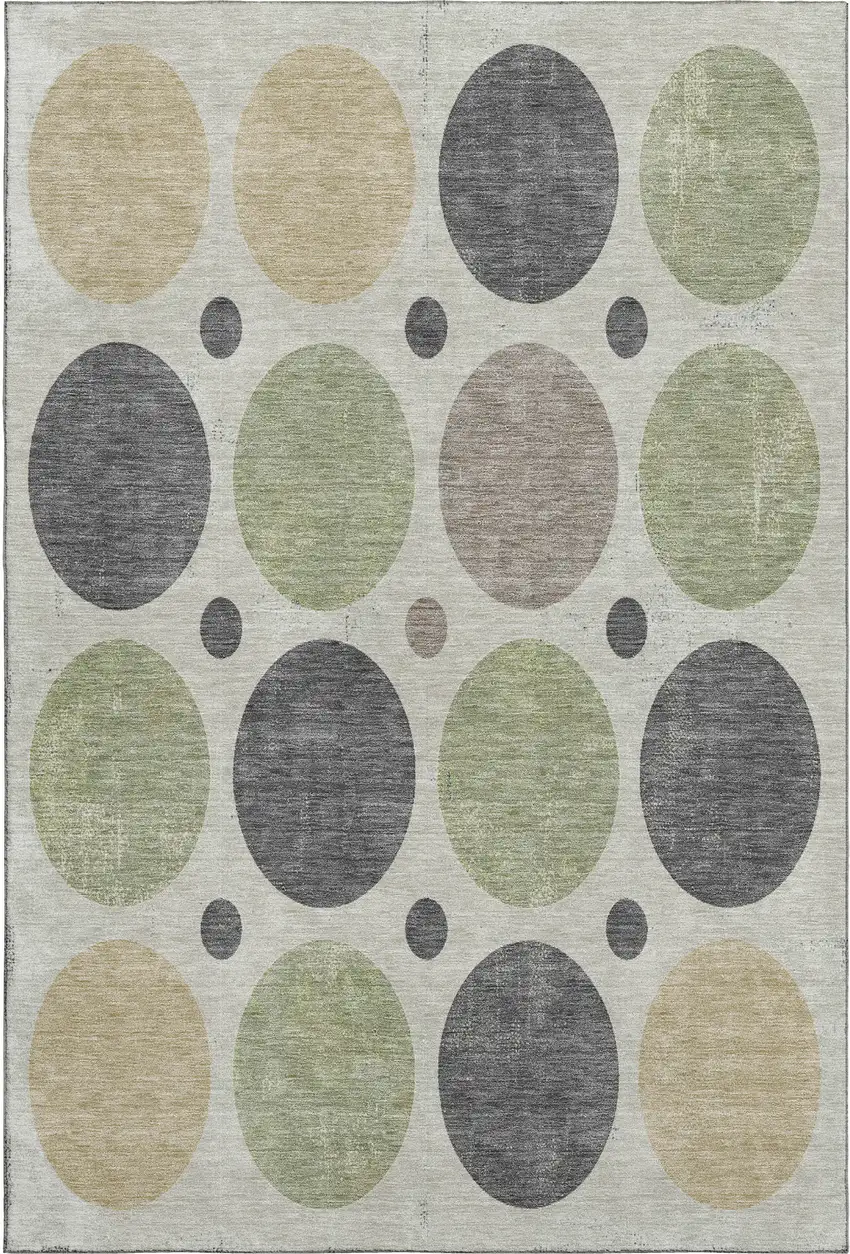 Beige Charcoal And Green Geometric Washable Area Rug With UV Protection Photo 2