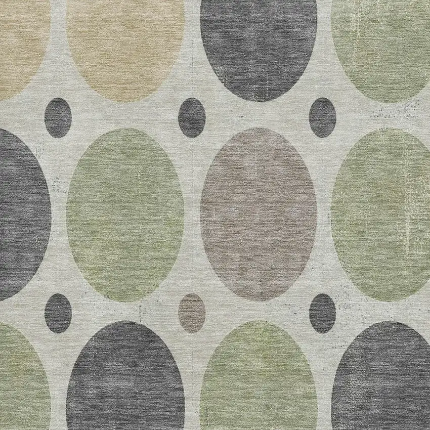 Beige Charcoal And Green Geometric Washable Area Rug With UV Protection Photo 3