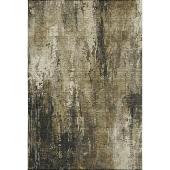 Beige Charcoal And Ivory Abstract Washable Area Rug With UV Protection Photo 3