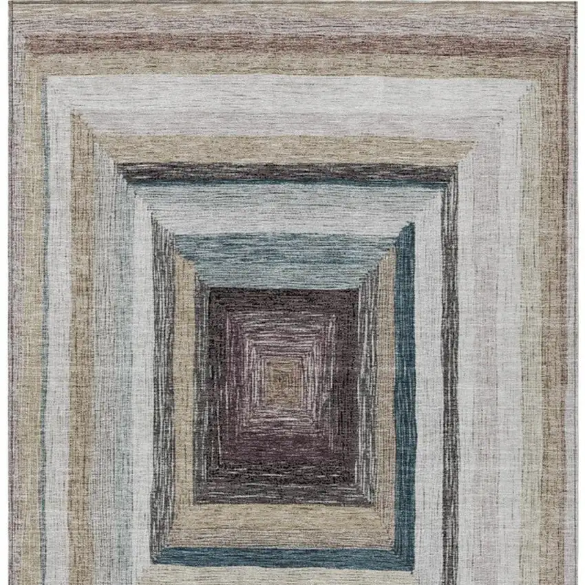 Beige Charcoal And Ivory Geometric Washable Indoor Outdoor Area Rug Photo 3