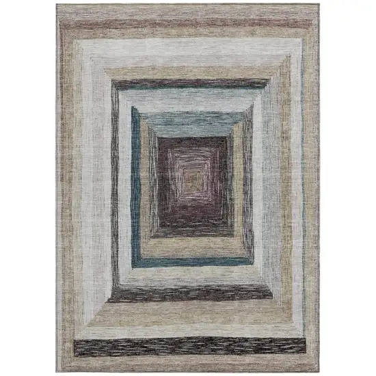 Beige Charcoal And Ivory Geometric Washable Indoor Outdoor Area Rug Photo 4