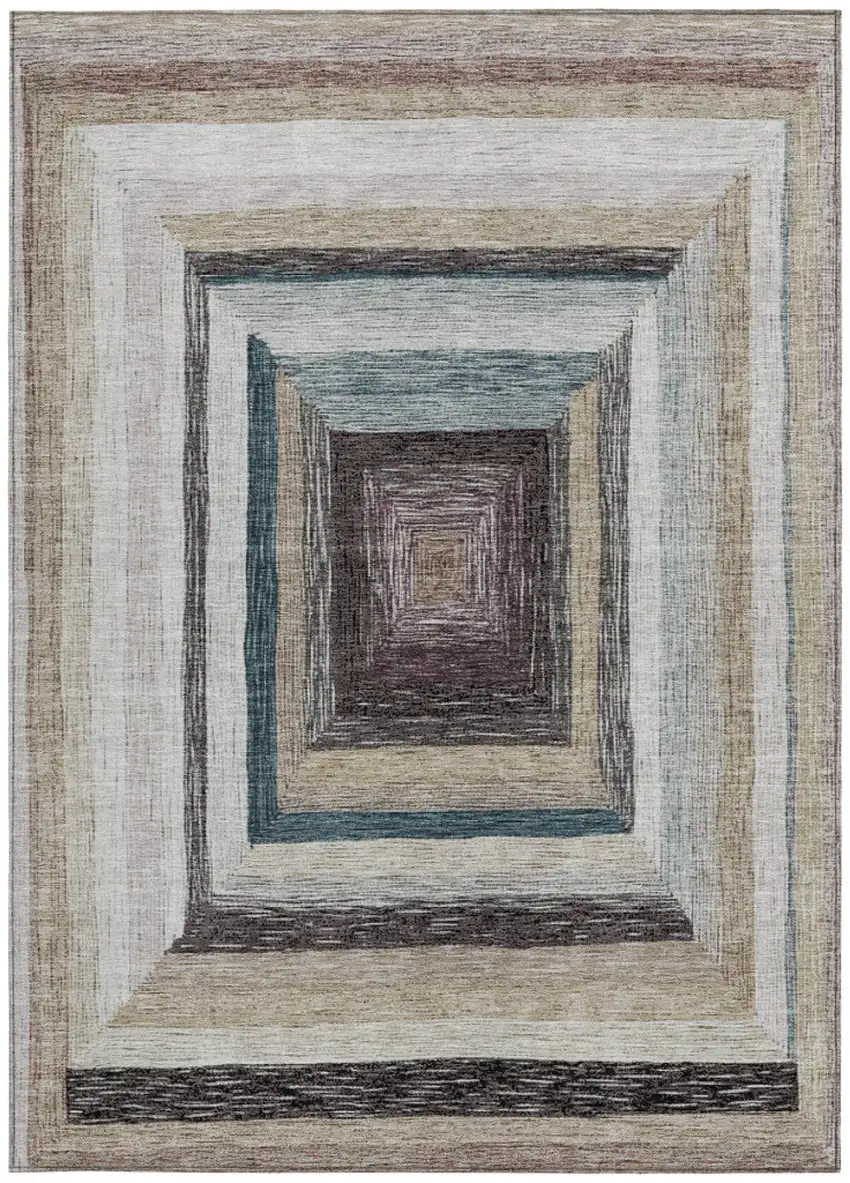 Beige Charcoal And Ivory Geometric Washable Indoor Outdoor Area Rug Photo 4