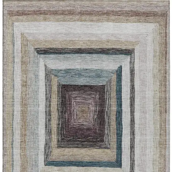 Beige Charcoal And Ivory Geometric Washable Indoor Outdoor Area Rug Photo 4