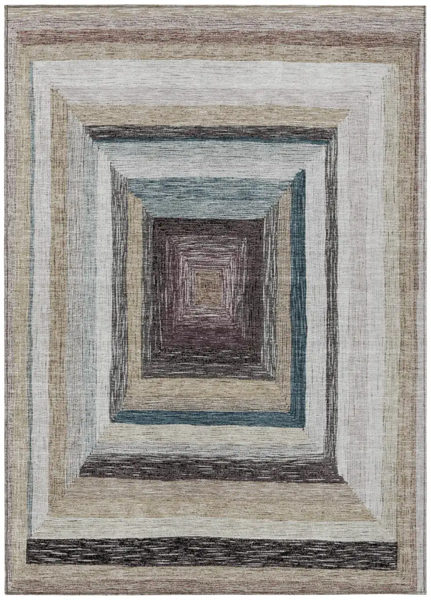 Beige Charcoal And Ivory Geometric Washable Indoor Outdoor Area Rug Photo 1