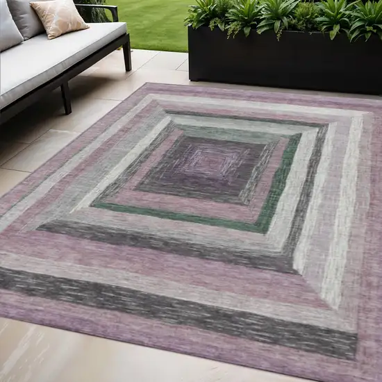 Beige Charcoal And Ivory Geometric Washable Indoor Outdoor Area Rug Photo 2