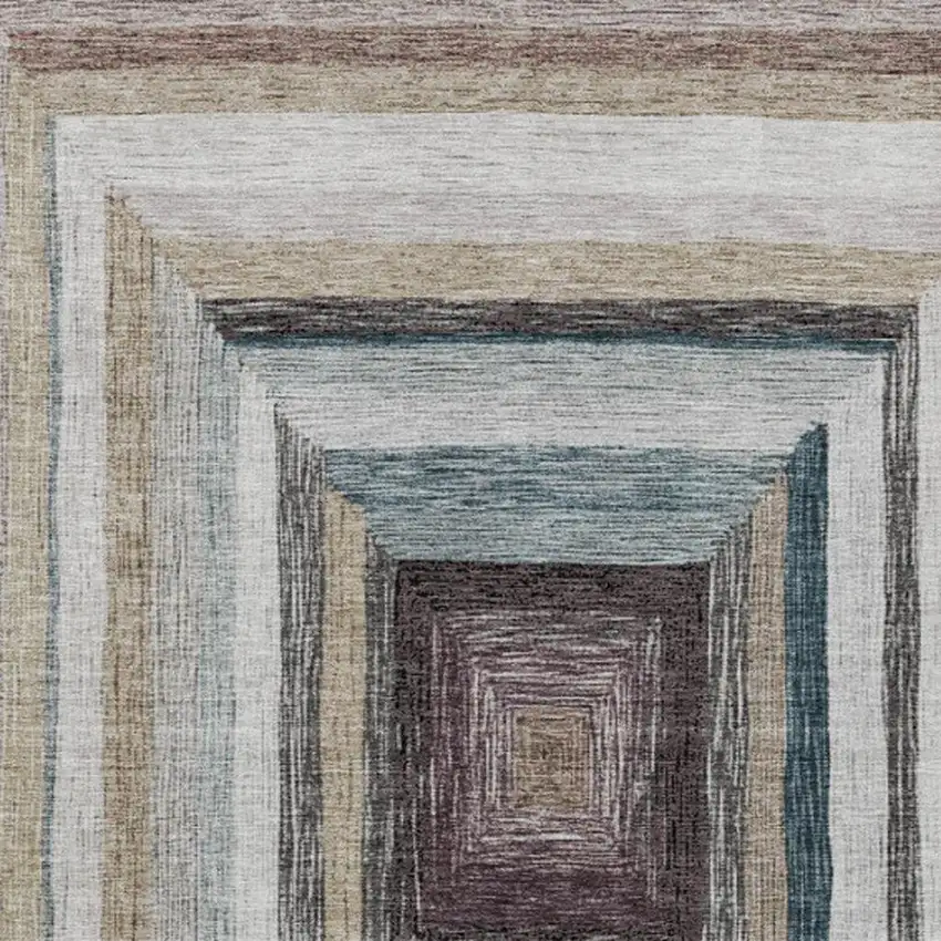 Beige Charcoal And Ivory Geometric Washable Indoor Outdoor Area Rug Photo 3