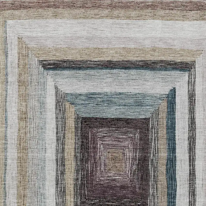 Beige Charcoal And Ivory Geometric Washable Indoor Outdoor Area Rug Photo 3