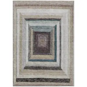 Photo of Beige Charcoal And Ivory Geometric Washable Indoor Outdoor Area Rug