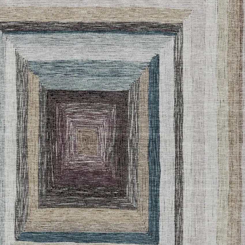 Beige Charcoal And Ivory Geometric Washable Indoor Outdoor Area Rug Photo 4