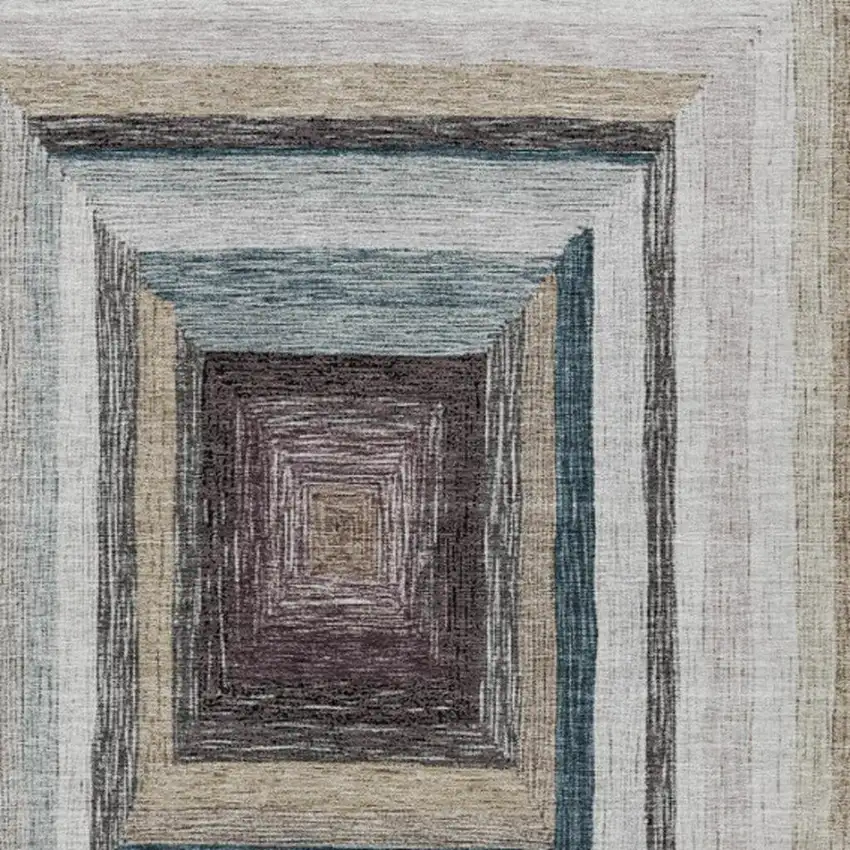 Beige Charcoal And Ivory Geometric Washable Indoor Outdoor Area Rug Photo 4