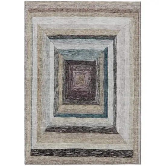 Beige Charcoal And Ivory Geometric Washable Indoor Outdoor Area Rug Photo 1