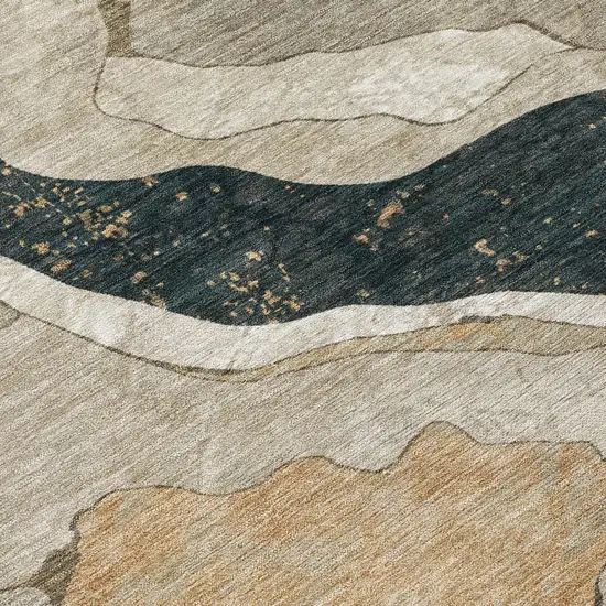 Beige Charcoal And Rust Abstract Washable Indoor Outdoor Area Rug Photo 6