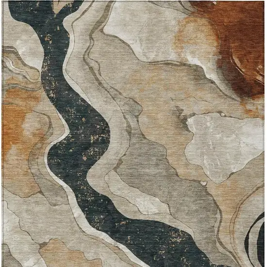 Beige Charcoal And Rust Abstract Washable Indoor Outdoor Area Rug Photo 4