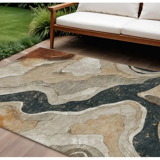 Beige Charcoal And Rust Abstract Washable Indoor Outdoor Area Rug Photo 2