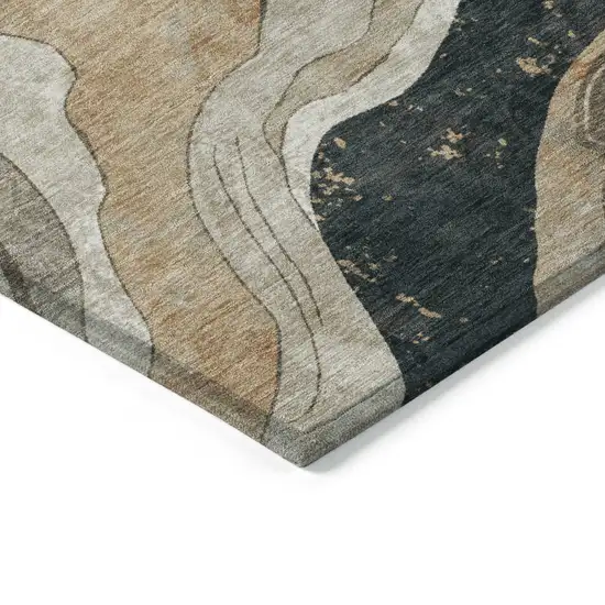 Beige Charcoal And Rust Abstract Washable Indoor Outdoor Area Rug Photo 5