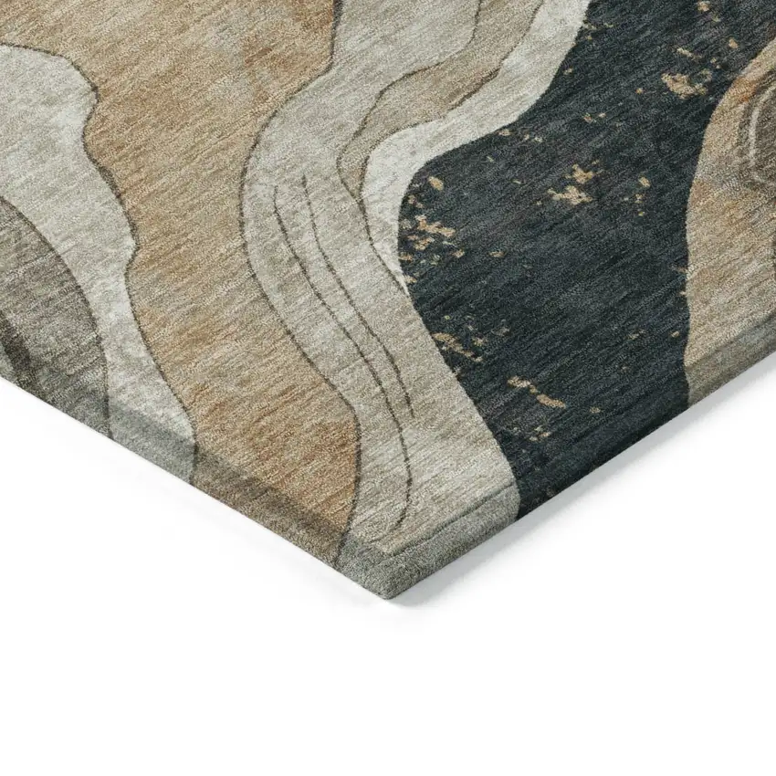 Beige Charcoal And Rust Abstract Washable Indoor Outdoor Area Rug Photo 5