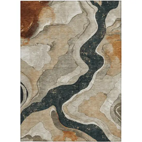 Beige Charcoal And Rust Abstract Washable Indoor Outdoor Area Rug Photo 3