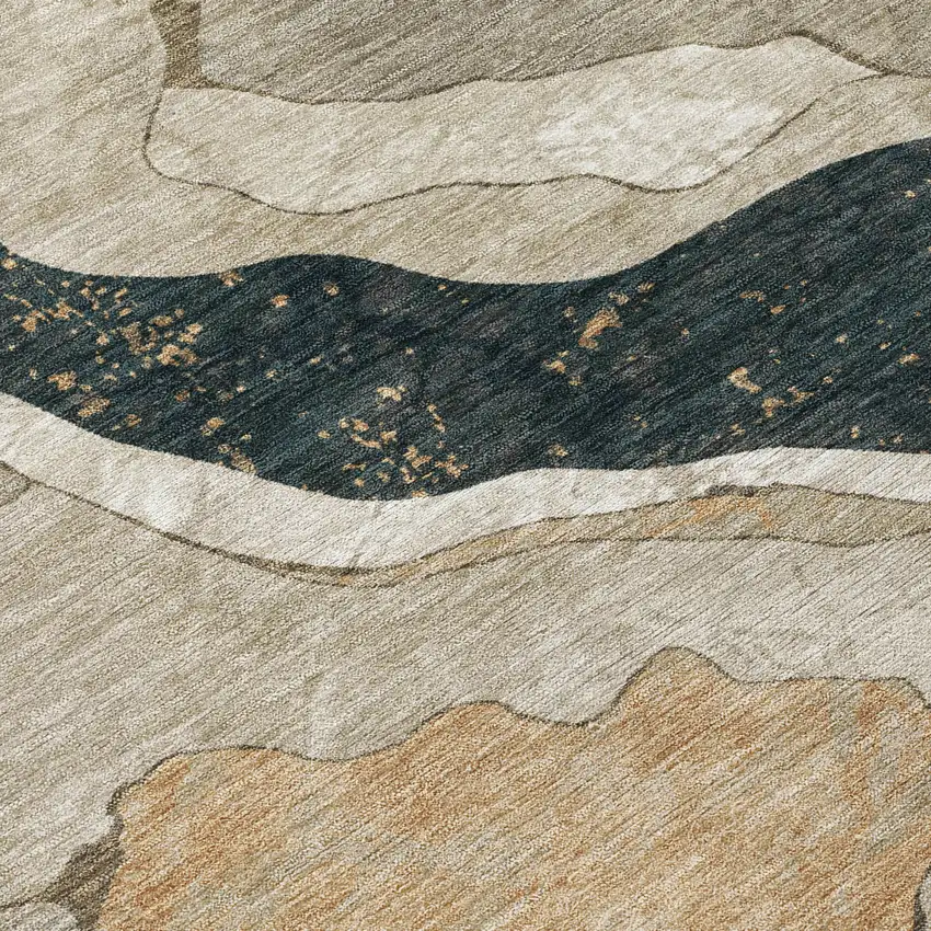 Beige Charcoal And Rust Abstract Washable Indoor Outdoor Area Rug Photo 6