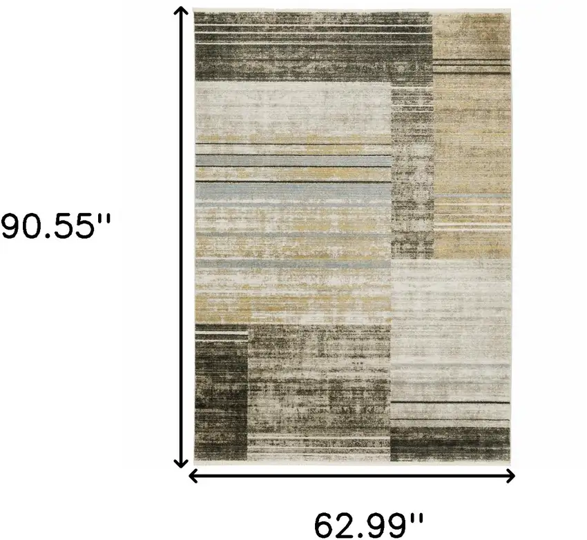 Beige Charcoal Brown Grey Tan Gold And Blue Geometric Power Loom Stain Resistant Area Rug With Fringe Photo 3