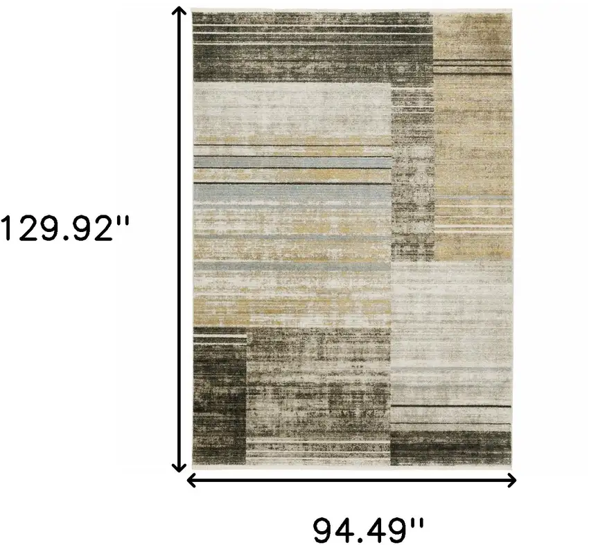 Beige Charcoal Brown Grey Tan Gold And Blue Geometric Power Loom Stain Resistant Area Rug With Fringe Photo 3
