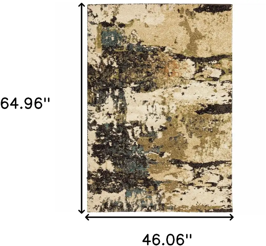 Beige Charcoal Teal And Moss Green Abstract Power Loom Stain Resistant Area Rug Photo 10
