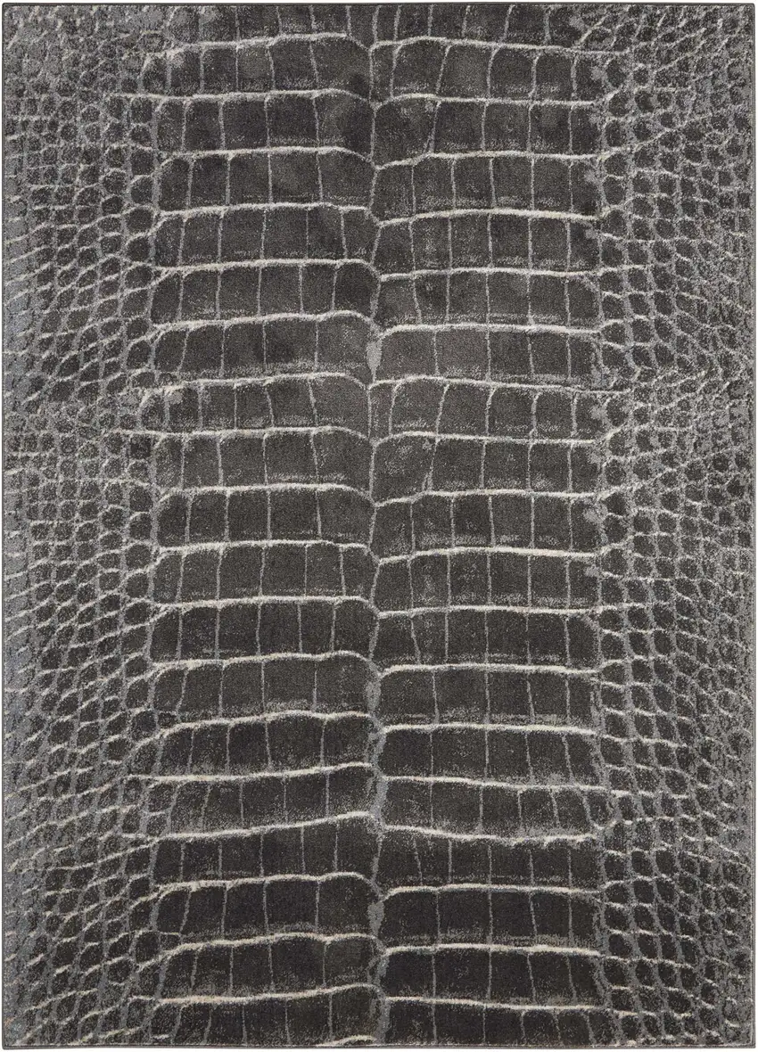 Beige Charcoal and Cream Animal Print Distressed Area Rug Photo 9