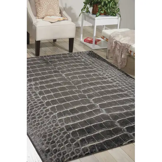Beige Charcoal and Cream Animal Print Distressed Non Skid Area Rug Photo 4