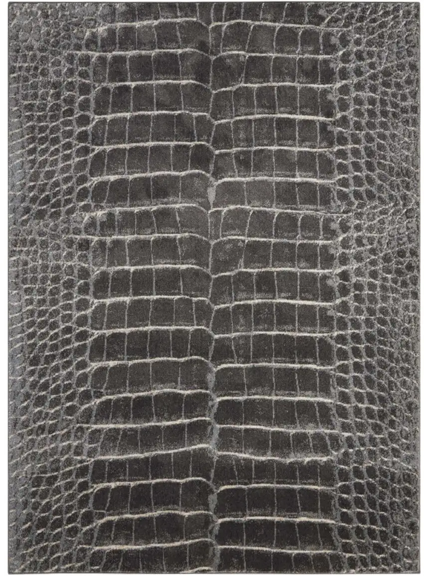 Beige Charcoal and Cream Animal Print Distressed Non Skid Area Rug Photo 1