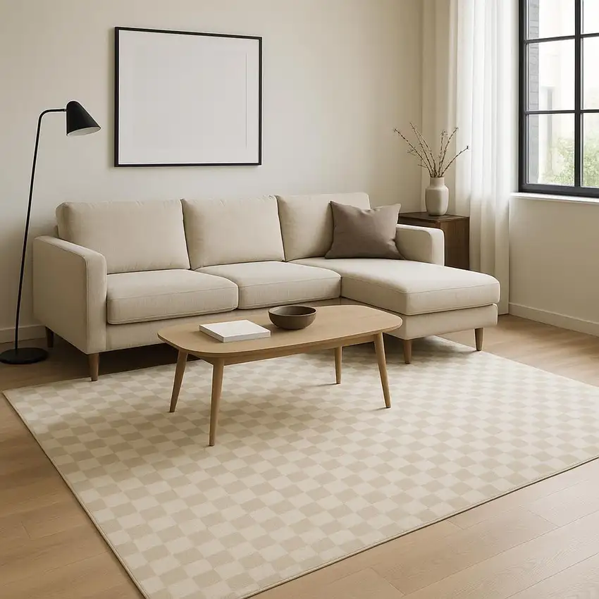 Beige Checkered Area Rug Photo 1