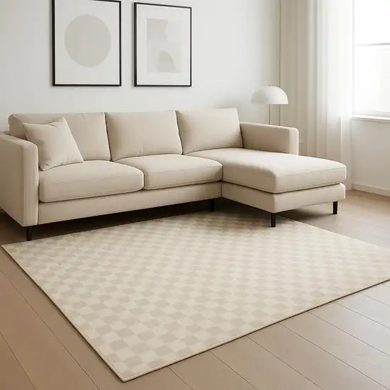 Beige Checkered Area Rug Photo 1