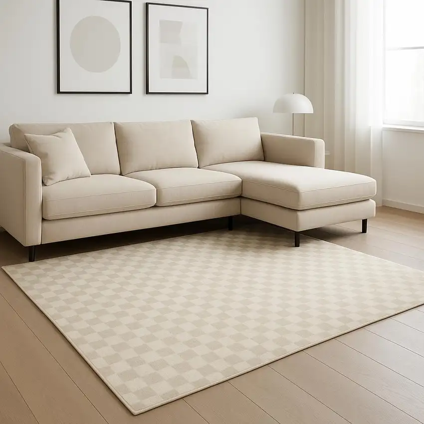 Beige Checkered Area Rug Photo 1