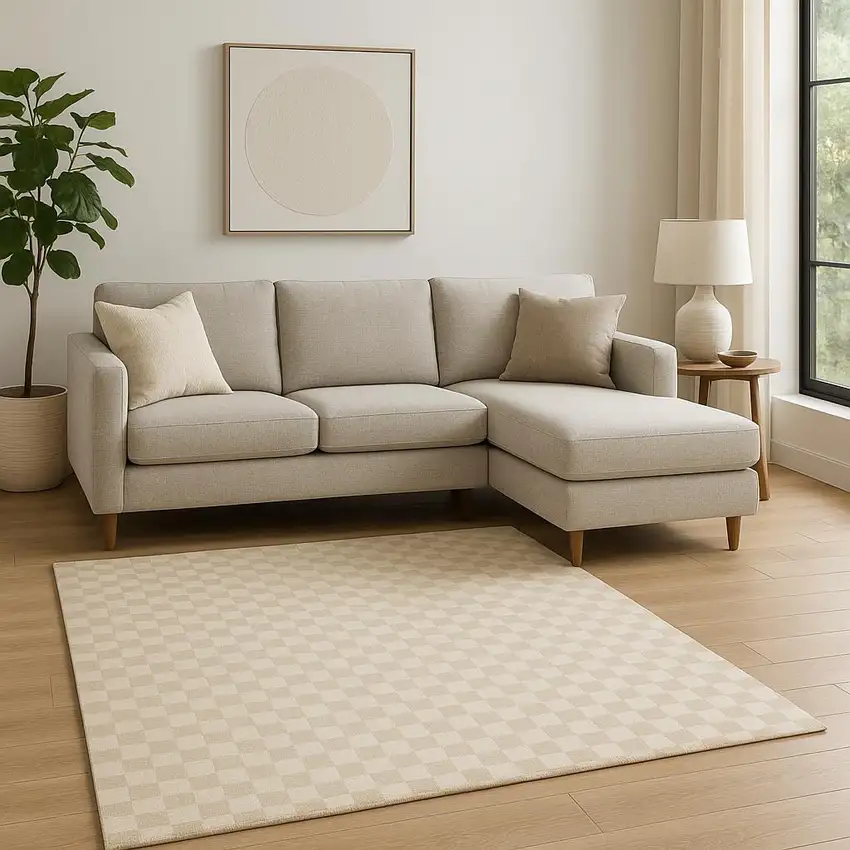 Beige Checkered Area Rug Photo 1