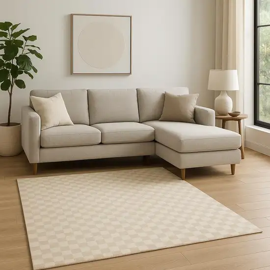 Beige Checkered Area Rug Photo 1
