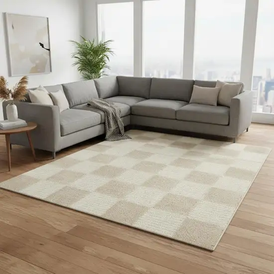 Beige Checkered Area Rug Photo 1