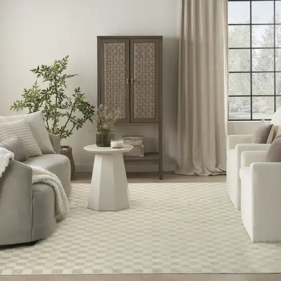Beige Checkered Area Rug Photo 5