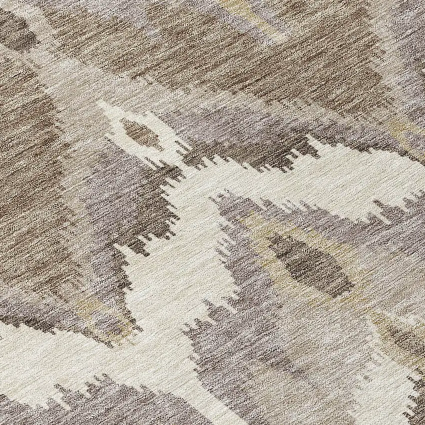Beige Chocolate And Taupe Ikat Washable Indoor Outdoor Area Rug Photo 6