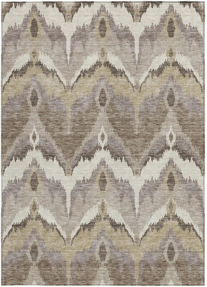 Beige Chocolate And Taupe Ikat Washable Indoor Outdoor Area Rug Photo 6